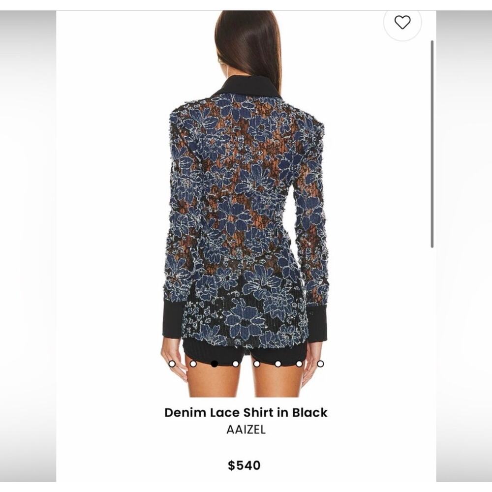 Revolve Aaizel Denim Lace Floral Burnout Sheer Collared Shirt Size 8 - Picture 2 of 10